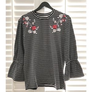 NWT LOFT Floral Embroidered Striped Peplum Sleeve